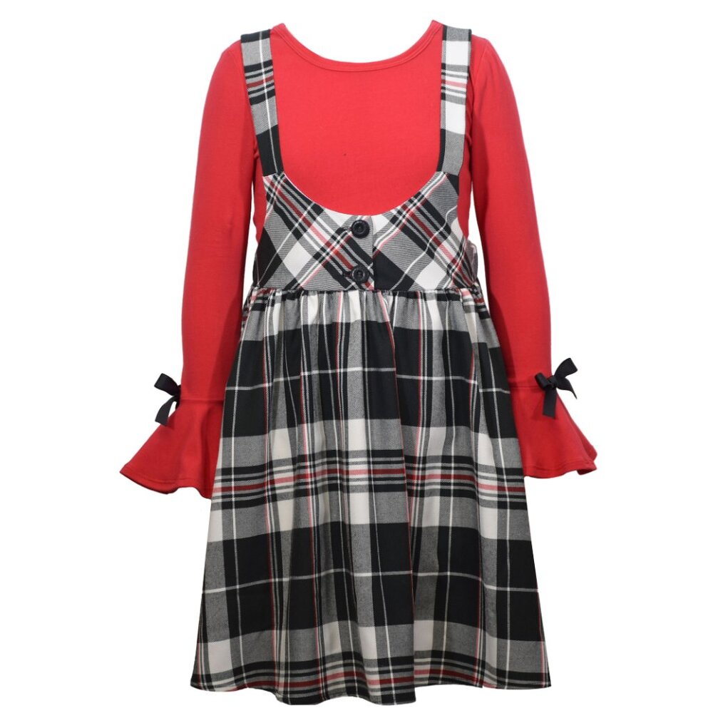 Bonnie Jean Girls 4-10 Textured Top Knit Plaid Jumper Dress